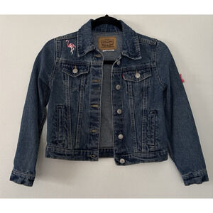 Levi Strauss Girls Denim Jean Jacket Size 6 Classic With Colorful Patches